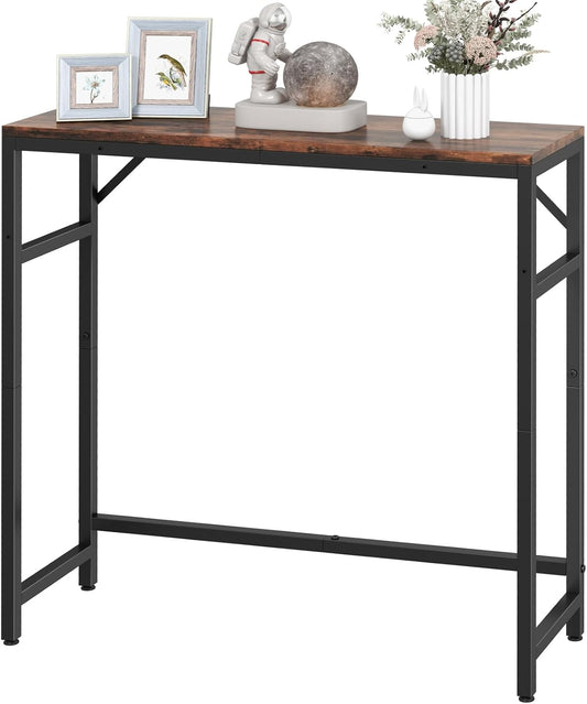 Narrow Console Table, 29.5" Entryway Table with 2 Support Bar, Thin Sofa Table, Small Couch Table, Display Table, Side Tables for Living Room, Hallway, Bedroom, Rustic Brown