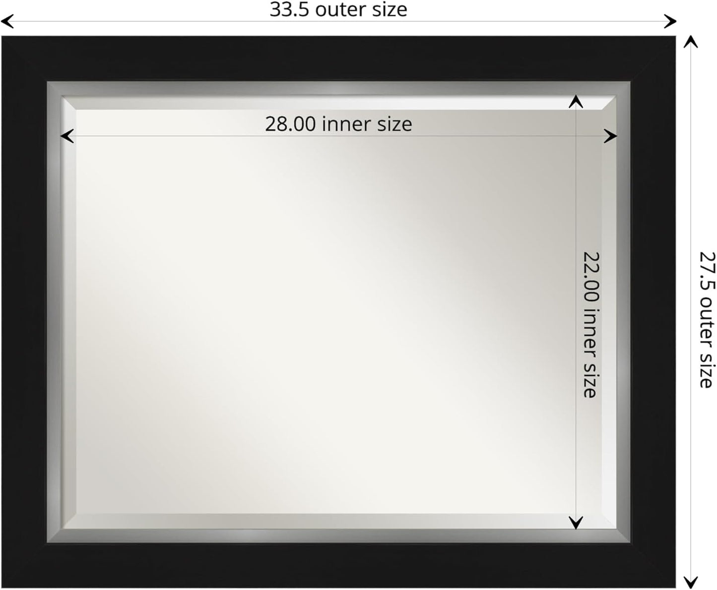 Amanti Art Black Bathroom Mirror for Over Sink, 28x34 Eva Black Silver Rectangle Vanity Mirror, Large Modern Contemporary Frame, Hangs Horizonally and Vertically, Bathroom Wall Decor, Beveled Edge