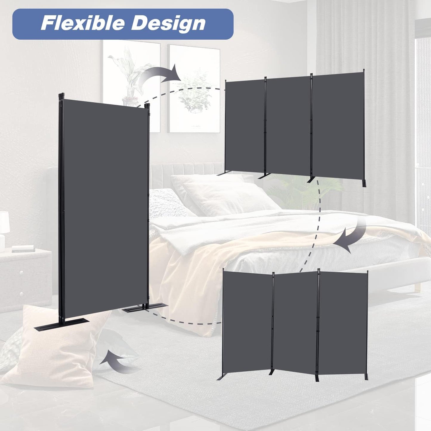 Room Divider, 3 Panel Folding Privacy Screens with Wider Support Feet, 6 Ft Portable Room Partition for Room Separator, 102" W X 71" H, Grey