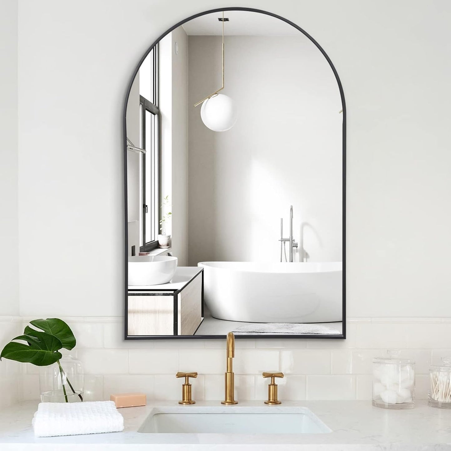Arched Mirror, 20"x30" Black Bathroom Mirror with Metal Frame, Wall Mounted Mirrors Decor Modern Dresser Mirror for Bedroom Living Room Entryway