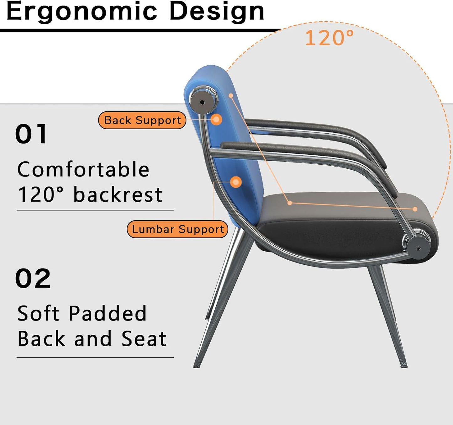 wonline 3 Seat Waiting Room Chair with Armrest PU Leather Office Furniture, Office Guest Seating Lobby Conference Reception Chairs for Airport Clinic Hospital Bank Salon Barber(Blue&Black)