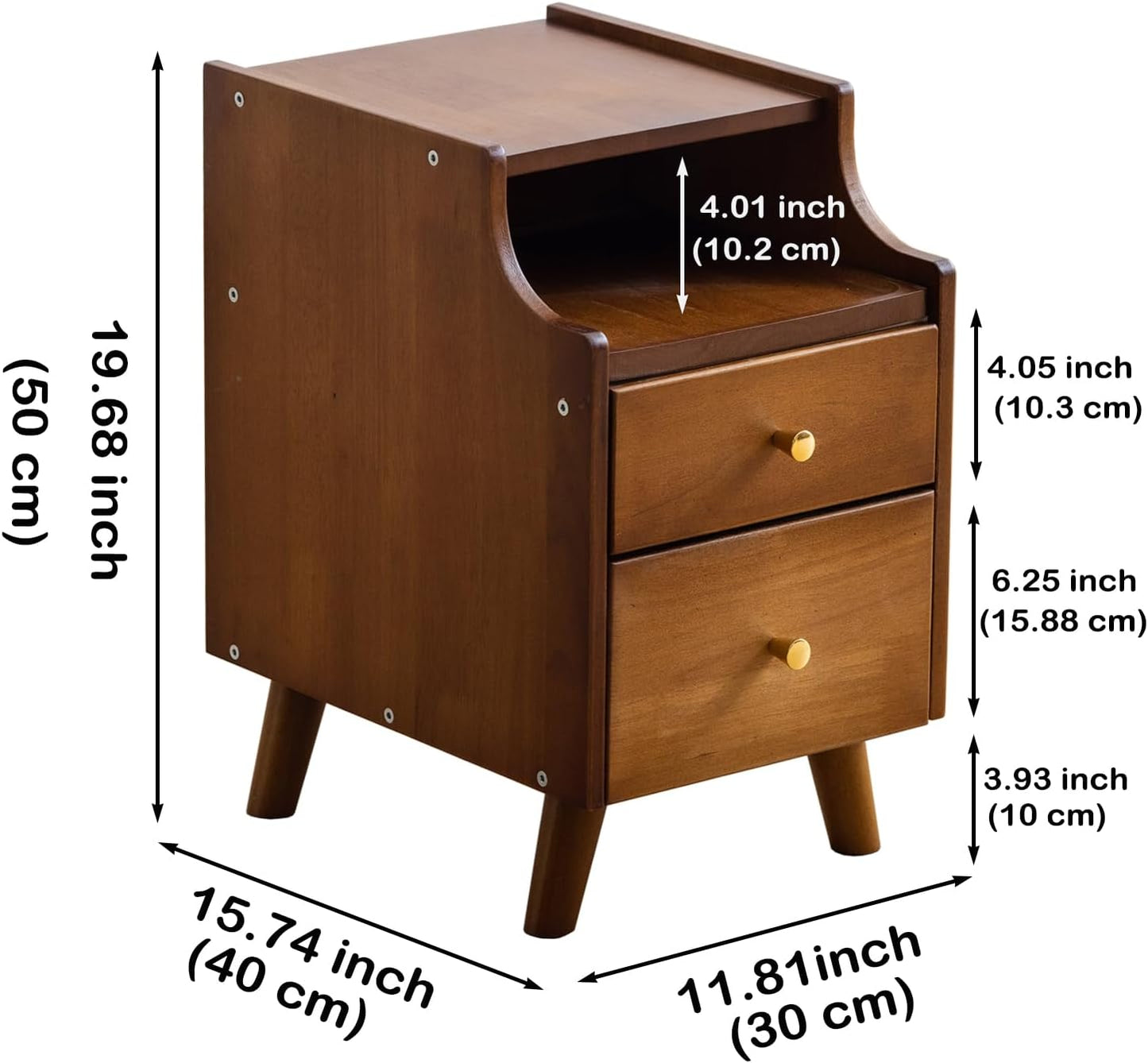 Small Nightstand, Narrow Nightstand, Solid Wood Night Stand, Narrow Side Table for Small Spaces, Couch, Walnut Color 11.81 in Wide
