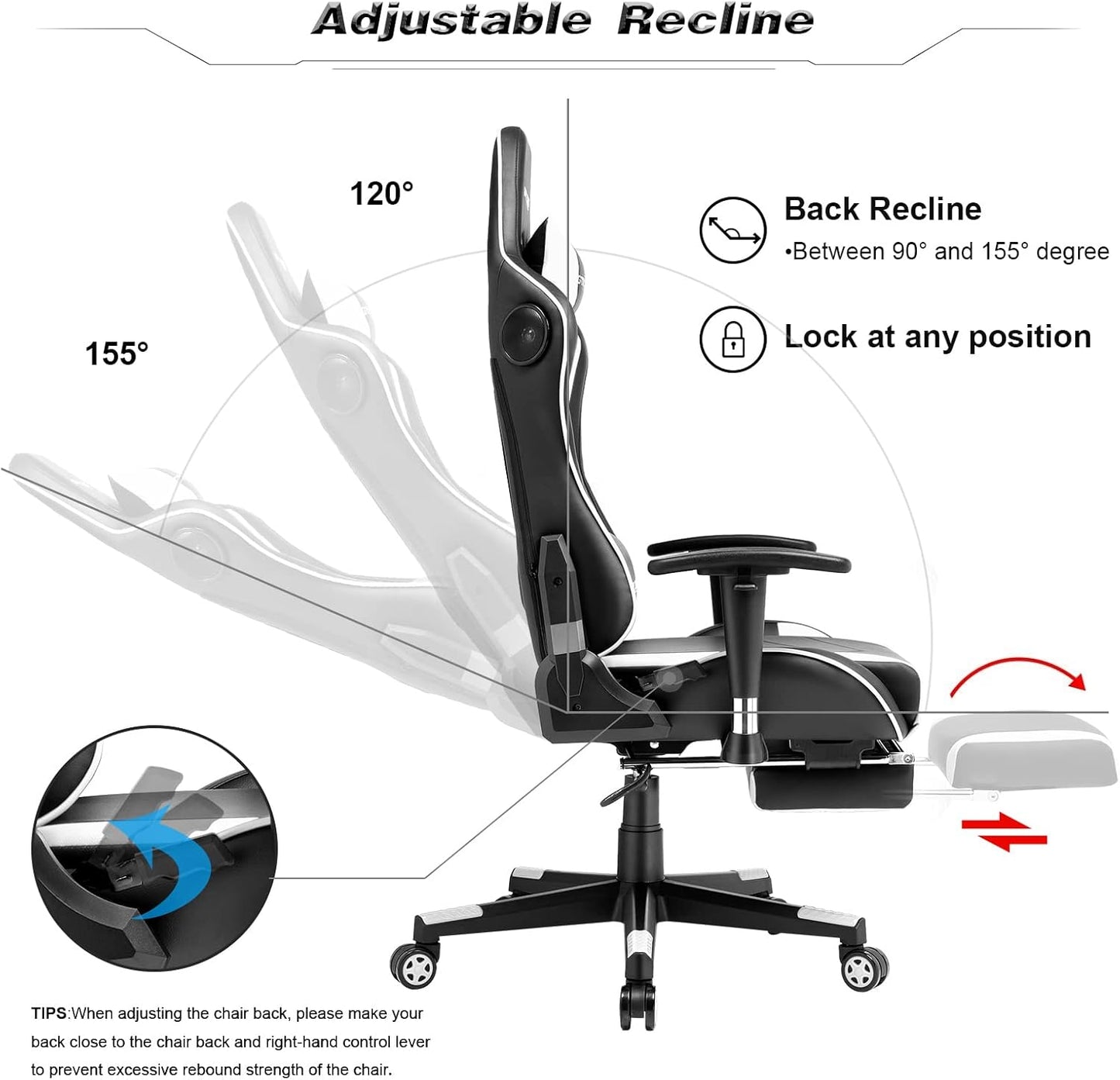 GTRACING Gaming Chair with Footrest Speakers Video Game Chair Bluetooth Music Heavy Duty Ergonomic Computer Office Desk Chair