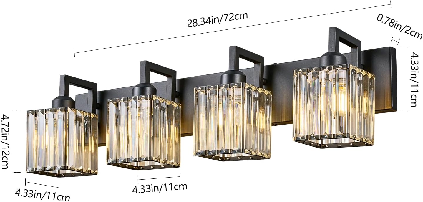 Modern Crystal Bathroom Vanity Light 4-Lights Black Modern Crystal Wall Lamp Bathroom Modern Crystal Vanity Lighting