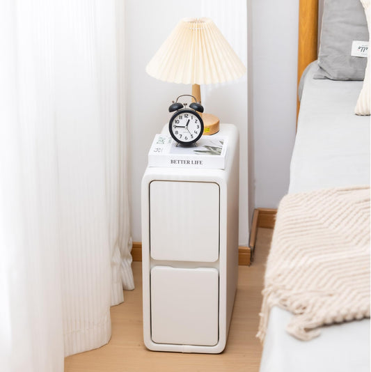 Narrow Nightstand, Solid Wood Night Stand, Slim Nightstands for Small Spaces, Couch, White Color 7.87in Wide