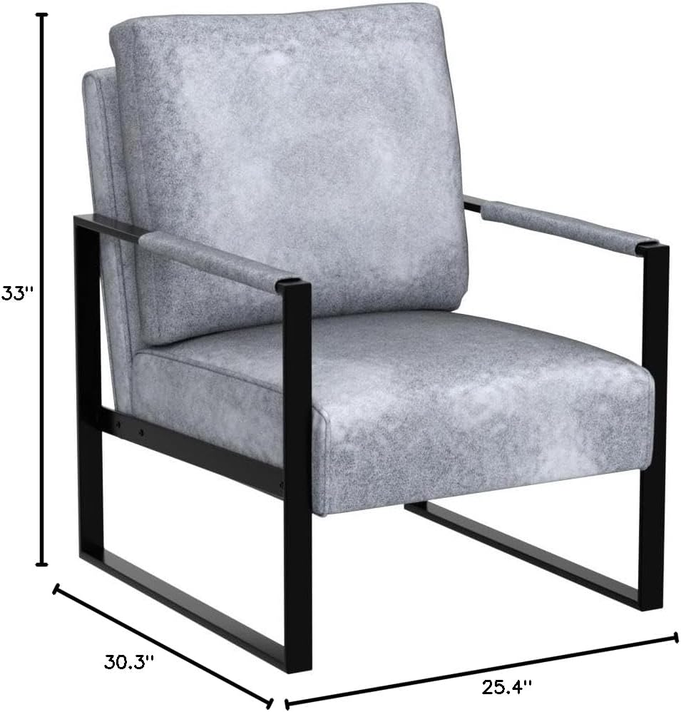 Container Furniture Classic Mid Century Modern Accent Chair with Durable Square Metal Frame, Armchair for Living Room, Bedroom, Home Office in Spotted Microfiber Upholstery, Grey