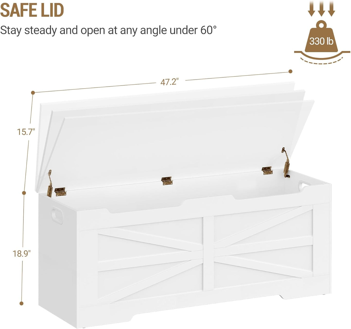 47.2" Storage Chest, Extra Large Storage Trunk with 2 Safety Hinges, Wooden Box Bench, Lift-Top Organizer Chest, Shoe Bench for Entryway, Bedroom, Living Room, White SB13403X