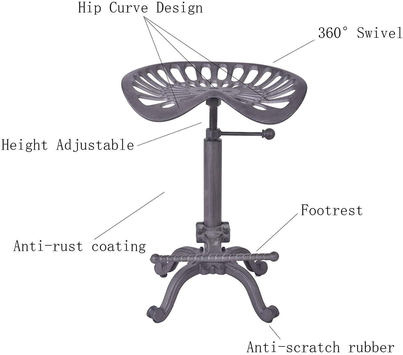 Industrial Bar Stool-Swivel Tractor Seat-Kitchen Dining Counter Chair-Extra Pub Height- Adjustable 24.8-31"-Iron Cast Design