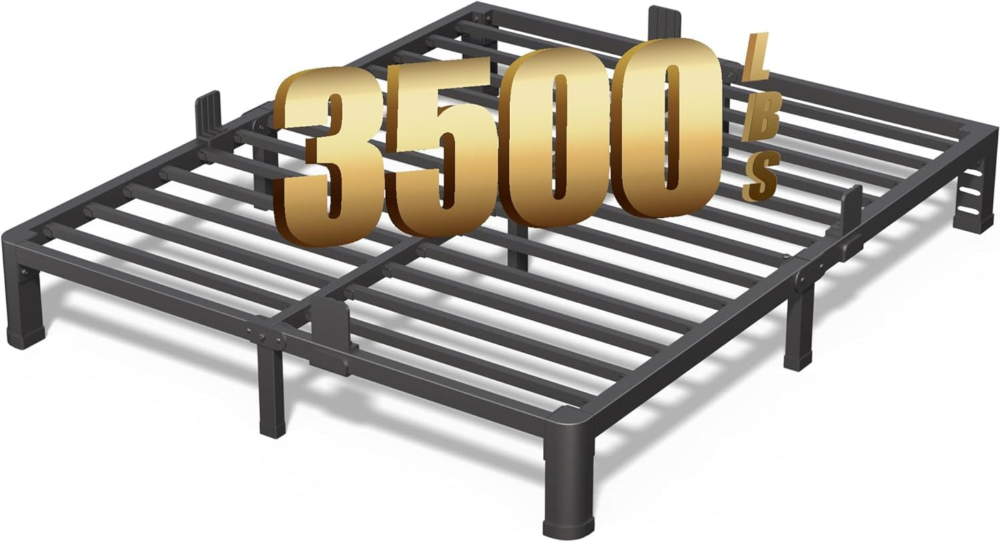 6 Inch Full Bed Frame with Rounded Corner and Headboard Hole Mattress Retainers 3500 LBS Metal Heavy Duty Steel Slats Support No Box Spring Needed Platform Noise Free Easy Assembly