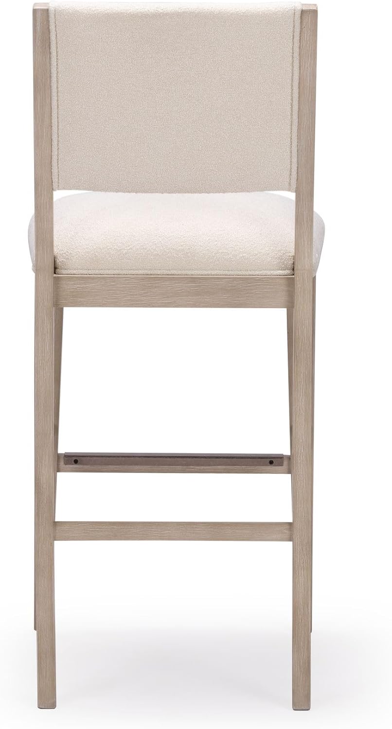 Plank+Beam Sereno Bar Stool, 30", Set of 2, Sturdy Wood Modern Kitchen Bar Height Stool, Upholstered Cushion Bar Chair with Back, Antique White/Ivory