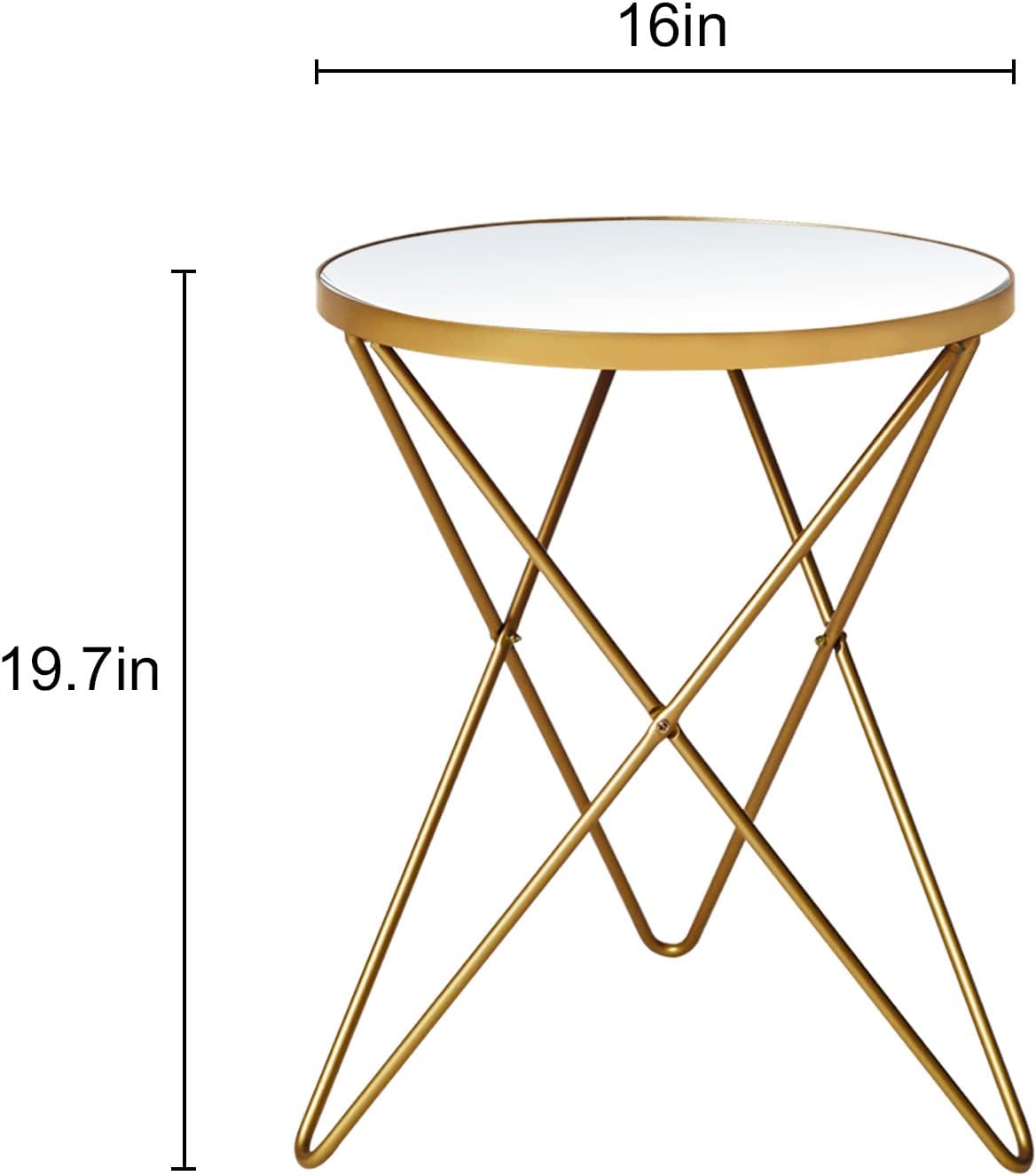 HLR Modern Round Side Table, End Table with Marble Effect Top and Gold Metal Frame, Small Side Table for Living Room, Bedroom, Sofa and Couch, Gold Legs, Mirror top