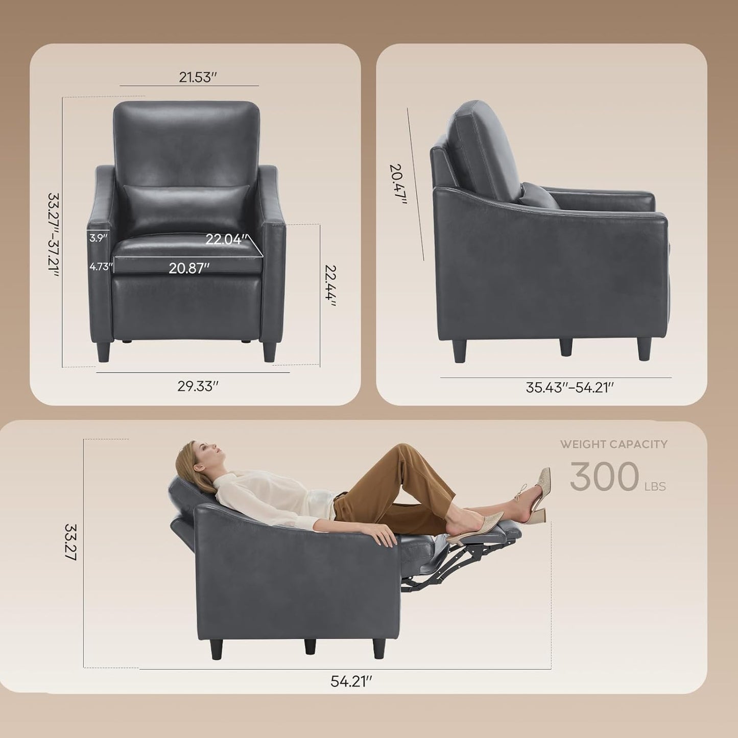 COLAMY Pushback Electric Recliner Chair Set of 2, Premium Leather Upholstery with Adjustable Angles, Extra Lumbar Pillow, Built-in Charging Port, Business-Casual Style for Living Room,Grey