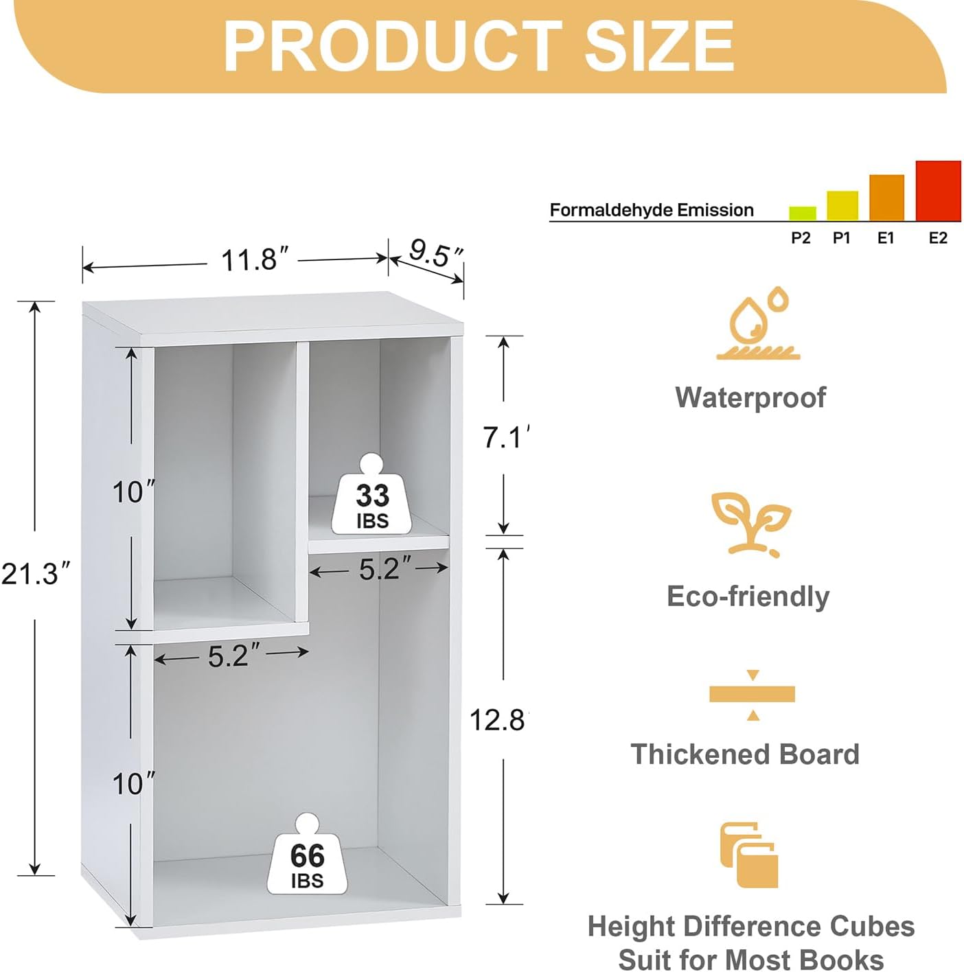 VECELO Small White Bookshelf, 5 Cube Slim Bookcase, Fits Tallest Hardcovers, Horizontal Available, Modern Floor Standing Unit, Each Shelf Hold Up to 66 LBS,Pearl White