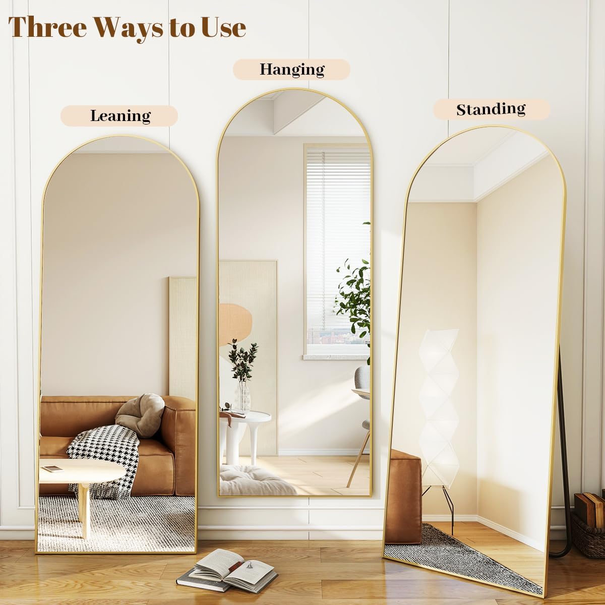 Koonmi 41"x81" Arched Full Length Mirror, Gold Large Floor Mirror with Aluminum Alloy Frame, Standing Hanging or Leaning Wall-Mounted Full Body Mirror for Living Room and Bedroom