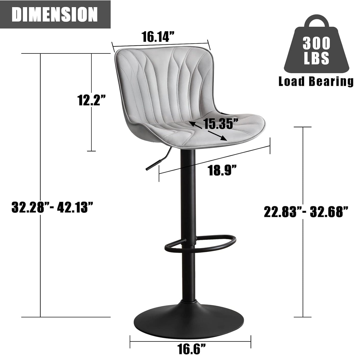 YOUNIKE Grey Bar Stools Set of 4 Modern Swivel Counter Height Bar Chair with Back Adjustable Kitchen Island Faux Leather Padded Barstools taburetes de bar Breakfast sillas para barra de cocina 4PCS