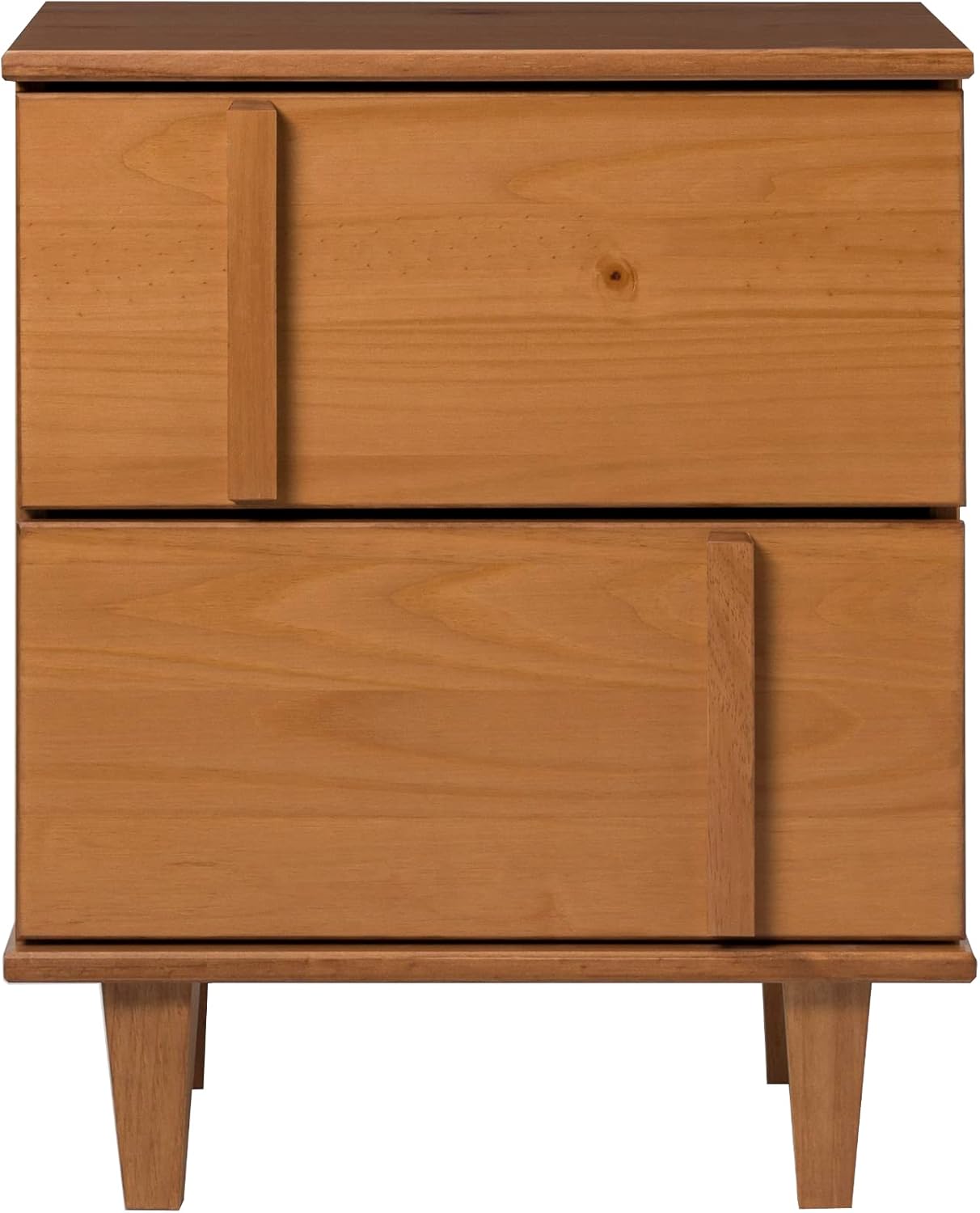 Walker Edison Sprague Contemporary Detailed Drawer Solid Wood Nightstand, 20 Inch, Caramel
