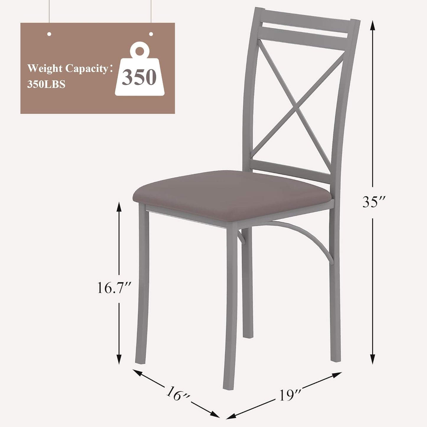 VECELO Metal Dining Chairs Set of 4, Steel Legs and PU Leather Cushion Seats for Kitchen, Living Room, Grey