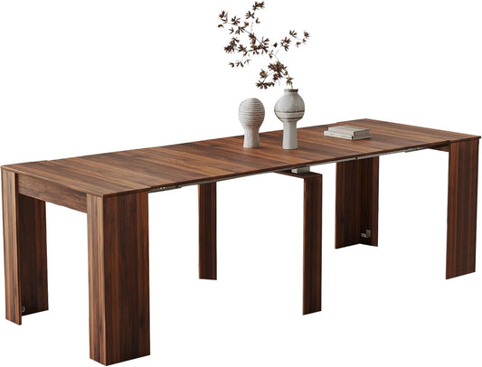 Expandable Dining Table, Convertible Table for Dining Room, Kitchen and Small Spaces, for 2-10 People, Walnut Brown