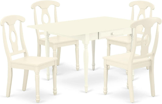 East West Furniture MZKE5-LWH-W 5 Piece Dining Room Furniture Set Includes a Rectangle Kitchen Table with Dropleaf and 4 Dining Chairs, 36x54 Inch, Linen White