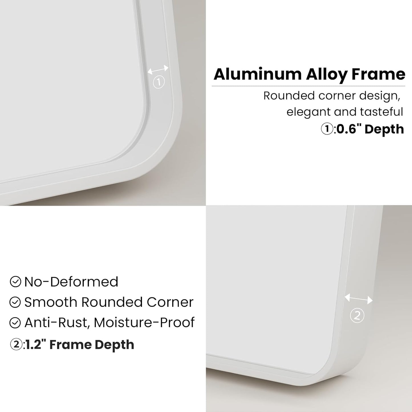 White Bathroom Mirror 30x36 Inch, White Metal Framed Bathroom Mirror for Wall, Rounded Rectangle Matte Bathroom Vanity Mirror, Tempered Glass, Anti-Rust, Horizontal/Vertical