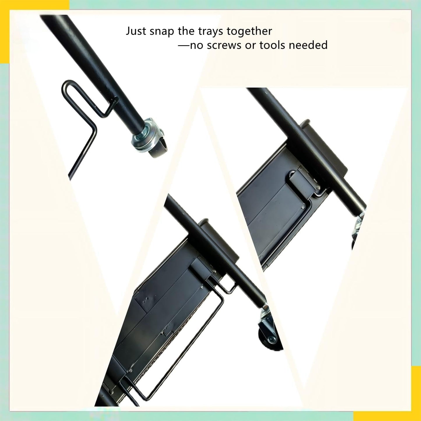 SETTFRFE 3 Tier Rolling Cart Metal,File and Art Cart with Wheels,Storage Shelf Organizer Cart for Bathroom,Office,Kitchen,Black