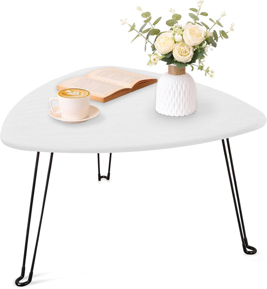 Coffee Table for Small Spaces White Folding Wooden Triangle Center Sofa Tables Simple Design Droplet Coffee Table with Steel Legs Modern Accent Furniture for Living Room Home Office