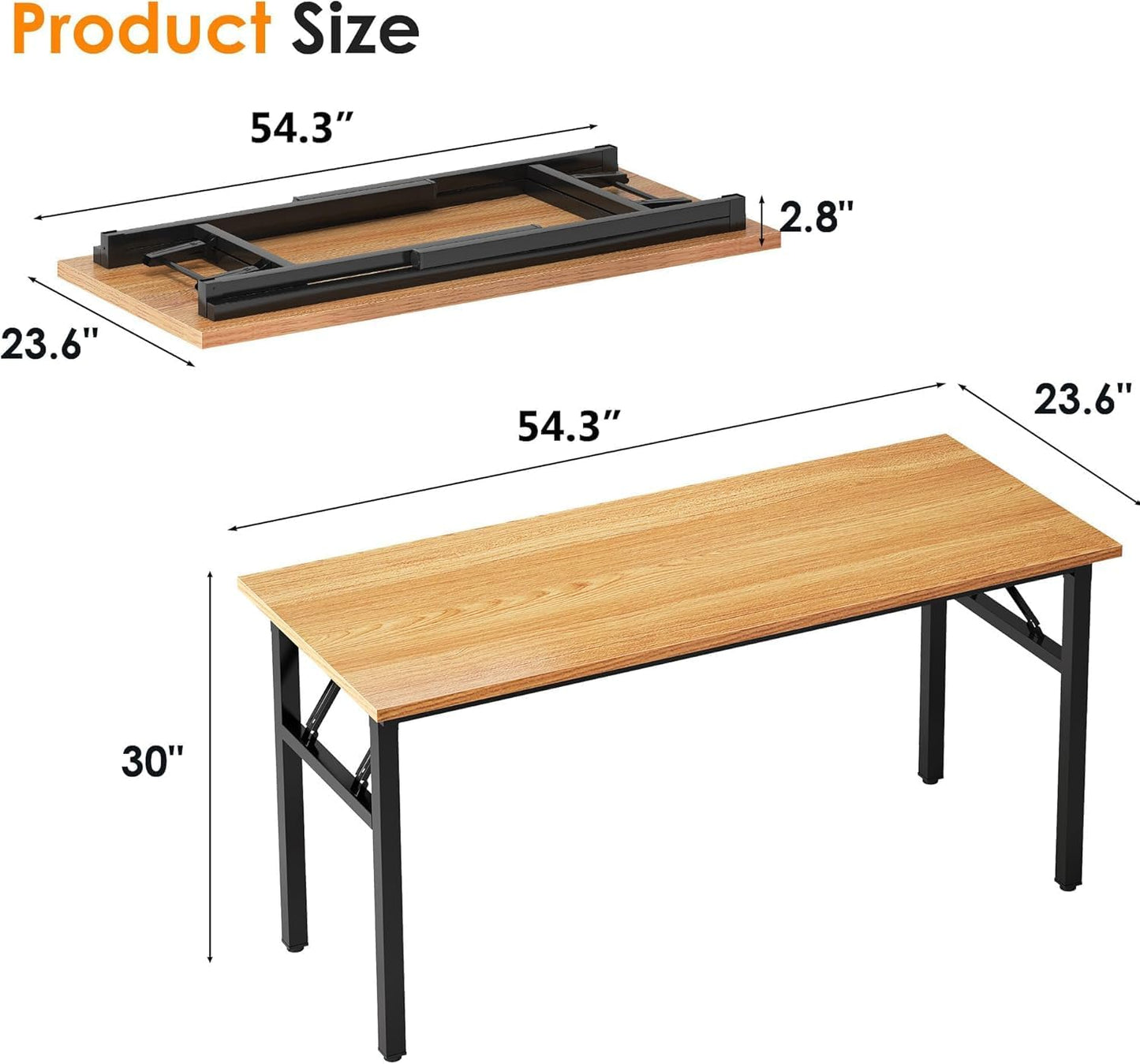 Need Office Computer Desk - 54.3L Sturdy and Heavy Duty Folding Laptop Table,Writing Table/Home Office Desk/Sewing Table,No Assembly Required (Teak&Black) AC5BB138