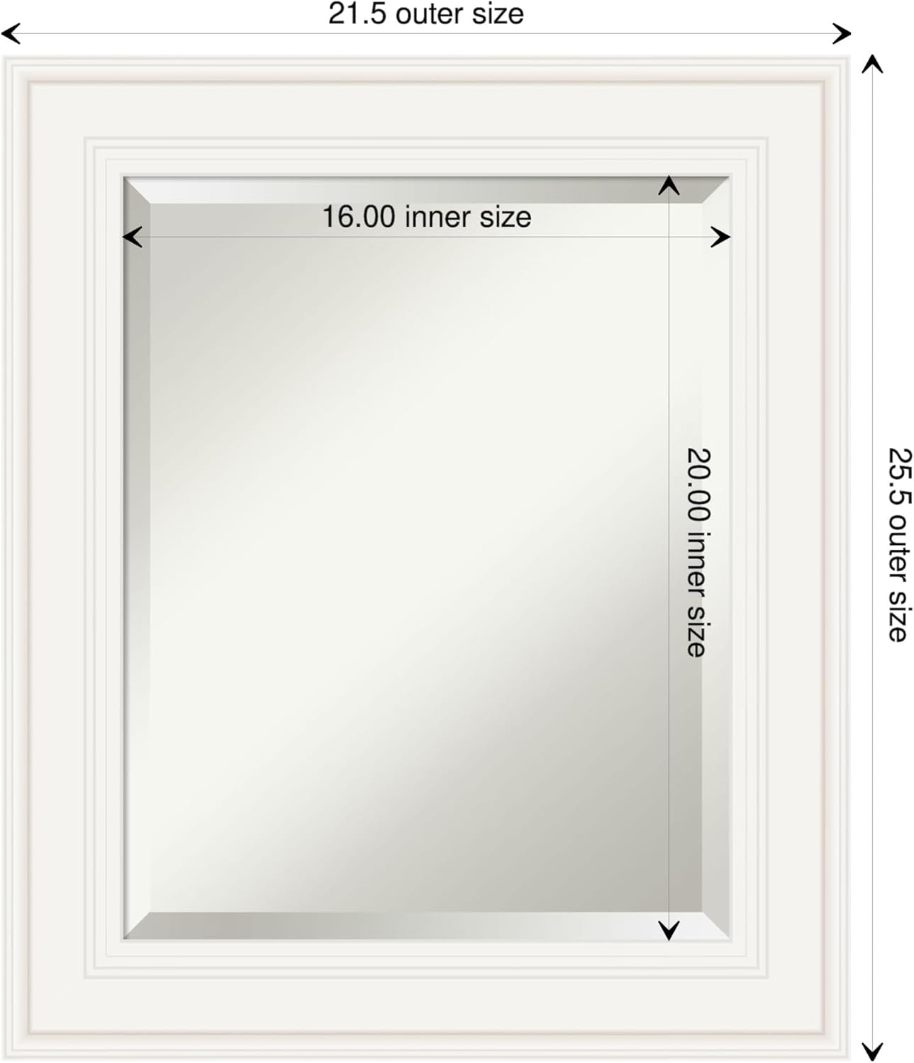 Amanti Art White Bathroom Mirror for Over Sink, 26x22 Ridge White Rectangle Vanity Mirror, Small Traditional Frame, Hangs Horizonally and Vertically, Bathroom Wall Decor, Beveled Edge from WI, USA