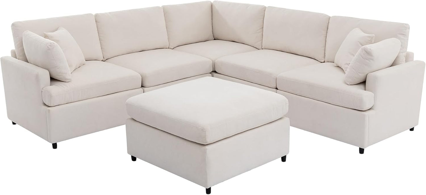 Merax 6-Seater Modern Large U-Shape Sectional Sofa, with Removable Ottomans for Living Room,Beige