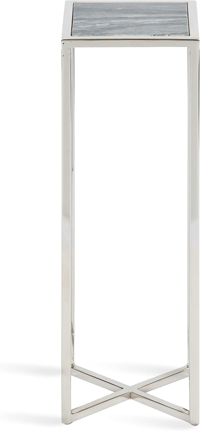 Kate and Laurel Jaspur Modern Drink Table, Gray and Silver, Decorative Glam Marble Accent Table for Display and Storage