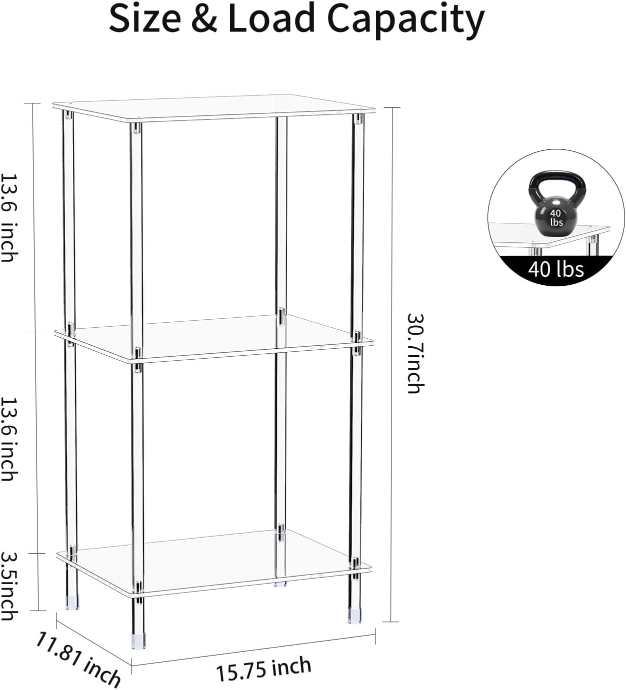 Acrylic Record Player Stand Set of 2, 3-Tier Clear Turntable Table with Vinyl Record Storage, 15.75" L x 11.81" W x 30.7" H, Tall Modern Side Table/End Table for Living Room, Bedroom