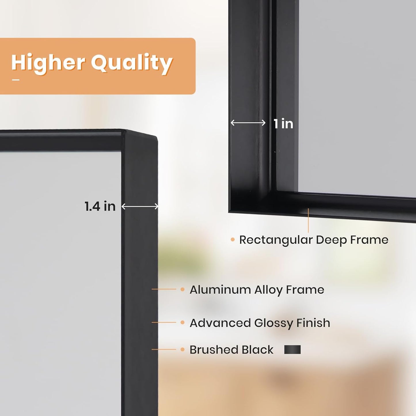 Melodieux Wall Vanity Bathroom Mirror for Over Sink, 24"x36" Rounded Rectangle Metal Deep Frame Wall Mounted Mirror Wall Decor for Living Room Hallway, Black