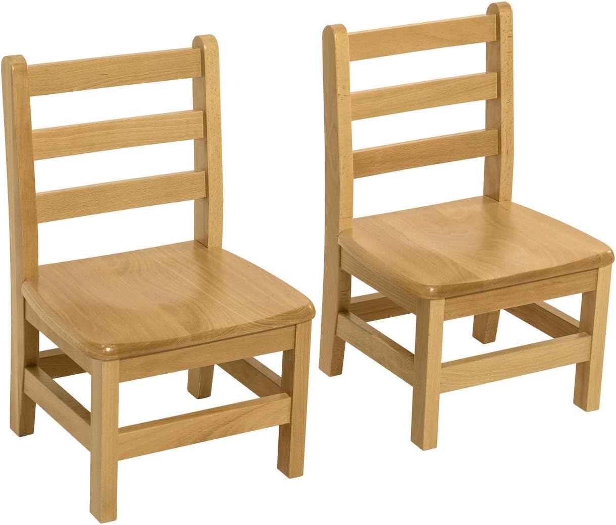 Kids Wooden Chair Set, Fully Assembled Youth Ladderback Wood Chairs for Children, 12" Seat Height for Ages 6-8 (Set of Two)