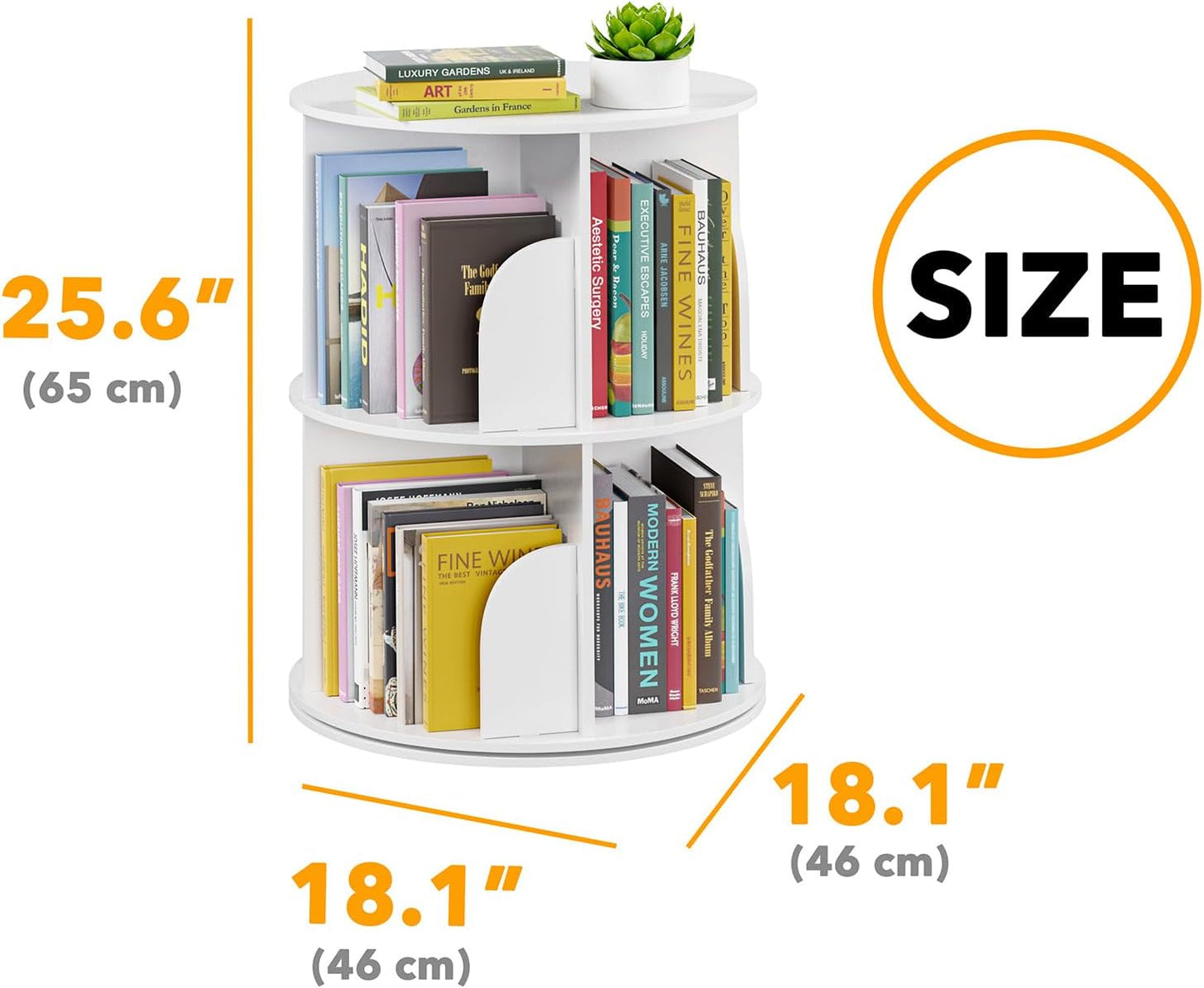 SpaceAid 2 Tier Rotating Bookshelf Tower, Spinning Bookcase Lazy Susan, Revolving 360 Book Shelf Storage Round Carousel, Vertical Rotate Turning Spiral Corner Organizer, White