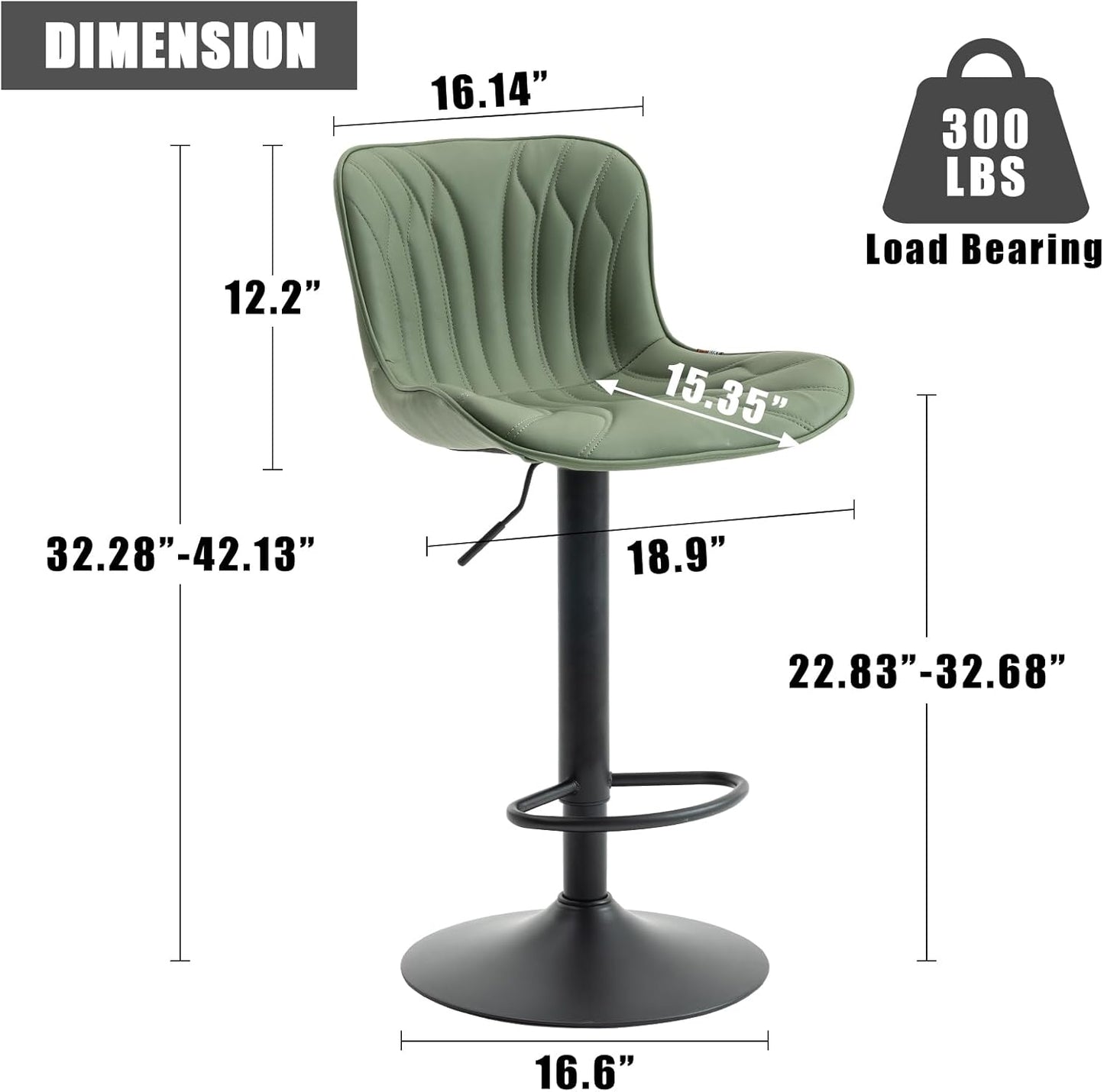 YOUNIKE Bar Stools Set of 2 Modern Swivel Counter Height Bar Chair with Back Adjustable Kitchen Island Faux Leather Padded Barstool Olive Green taburetes de bar Breakfast sillas para barra de cocina