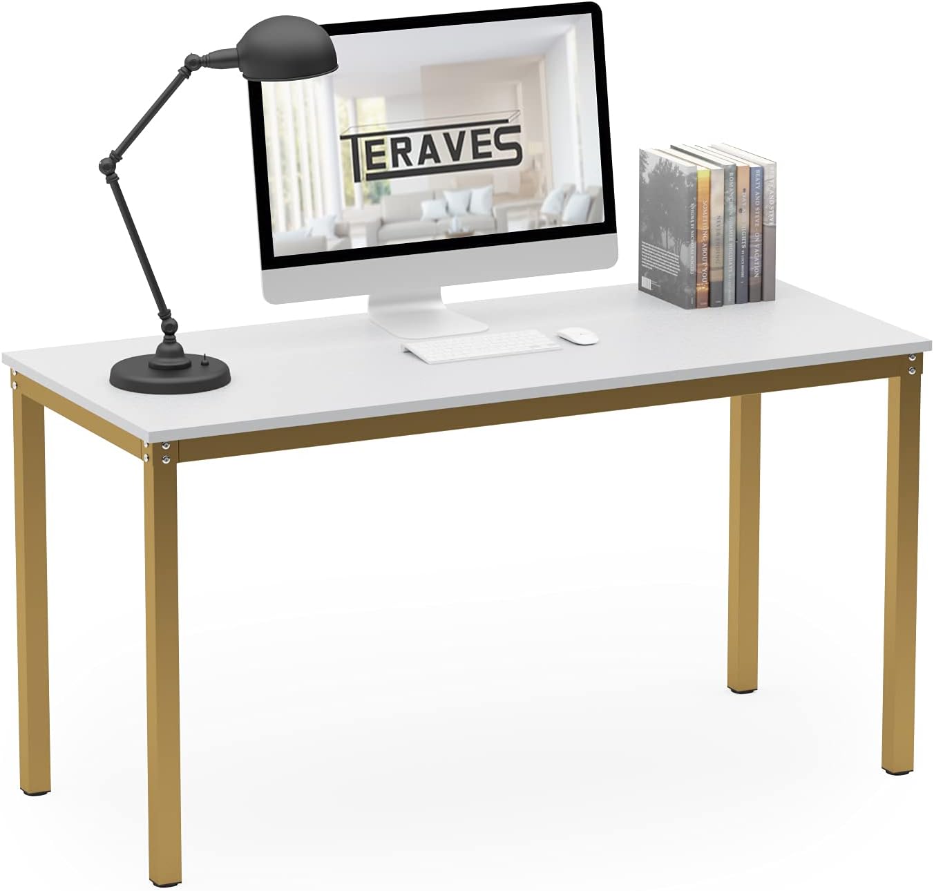 Teraves Computer Desk/Dining Table Office Desk Sturdy Writing Workstation for Home Office (39.37“, White)