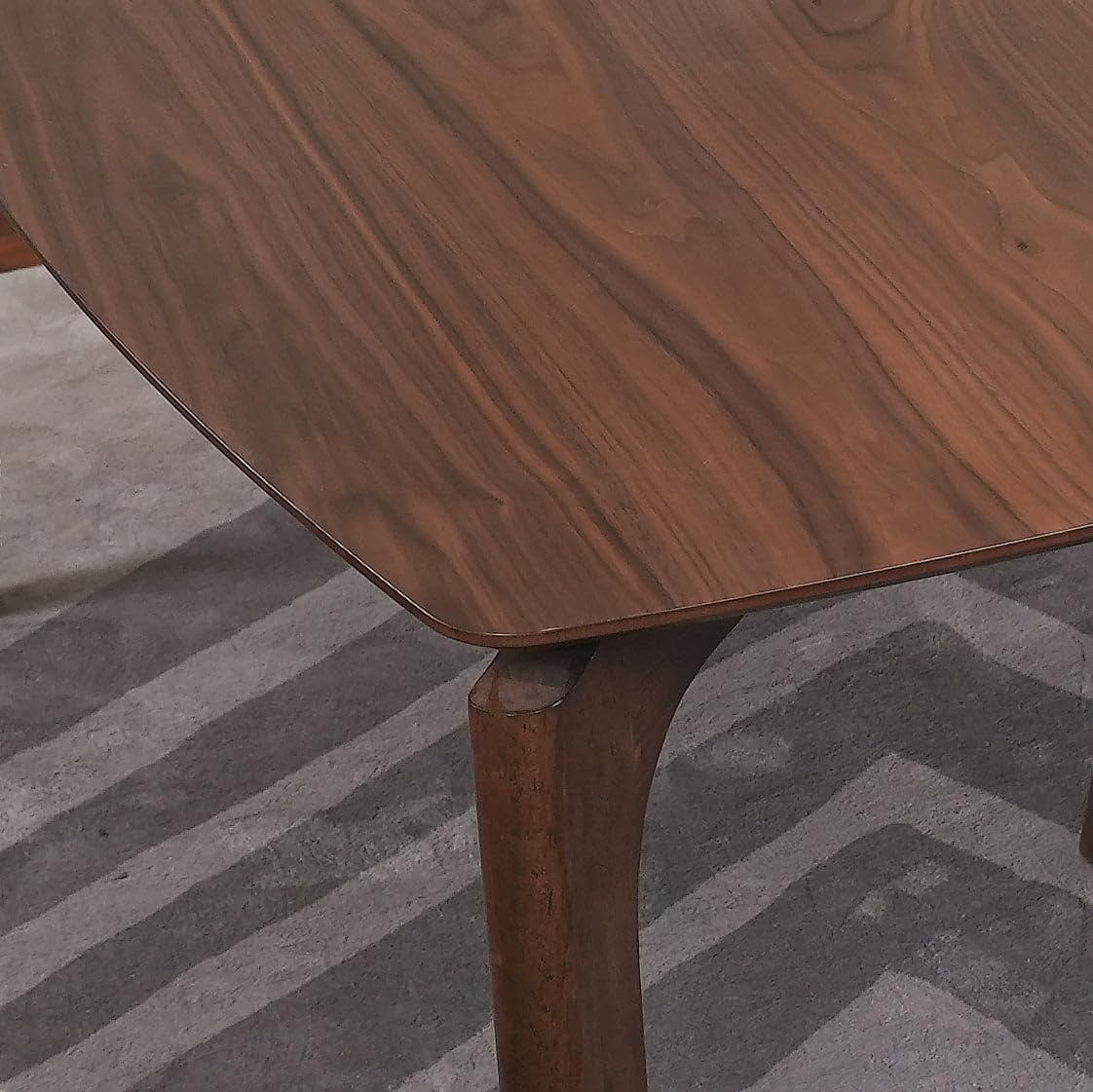 CONSDAN Dining Table for 4-6, Table Only, Walnut Veneer Top, Solid Wood Frame, Round Rectangular Shape, Softly Curved Edges, Elegant Look