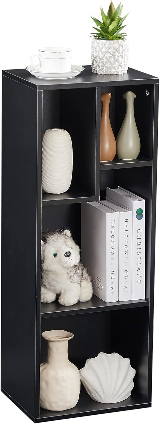 VECELO 3-Tier Small Bookcase, 4 Cube Bookshelf with Height Difference Shelves for Most Books, Modern Floor Standing Unit, Each Shelf Hold Up to 66 LBS for Living Room Bedroom, Vintage Black