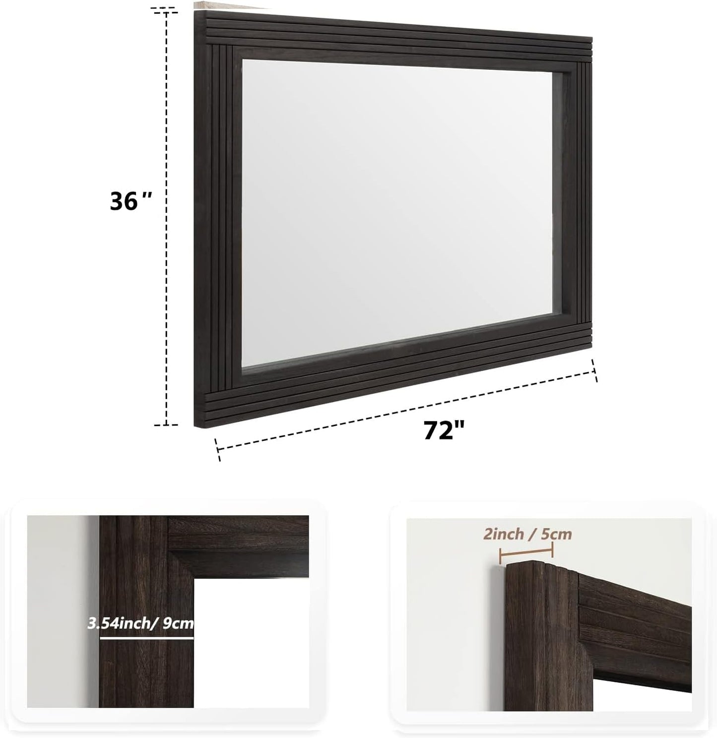 YOSHOOT Hand-Made Wooden Spliced Wall Mirror for Bathroom, Rustic Farmhouse Vanity Mirror, Décor Wall Art, Solid Wood Frame, Vertical or Horizontal Hanging, 72" x 36", Black
