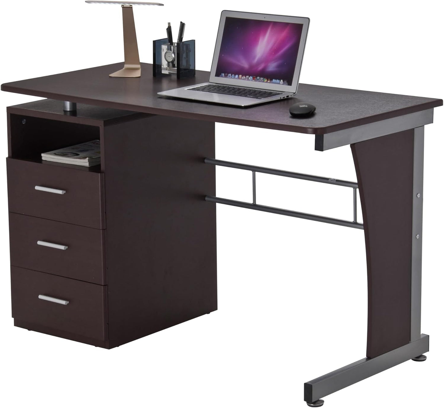 48" Computer Desk with Drawers, Home Office Desk with Storage, Heavy Duty and Water Resistant Study Table, Chocolate Brown