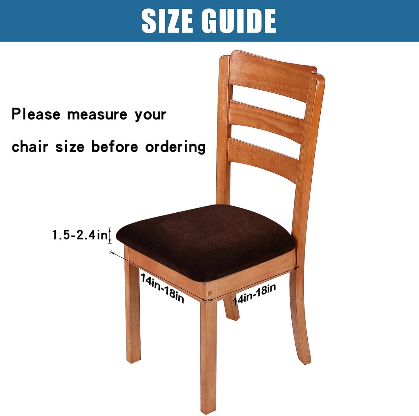 Smiry Velvet Seat Covers for Dining Room Chair Set of 4, Stretch Fit Removable Washable Chair Seat Cushion Protector Slipcovers with Ties, Coffee