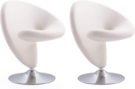 Manhattan Comfort Curl Swivel Accent Chair Set of 2 with 360° Turn, Fully Assembled, Upholstered in Wool Blend, Modern Ergonomic Design with Polished Chrome Base, Living Room & Office, Set of 2, Cream