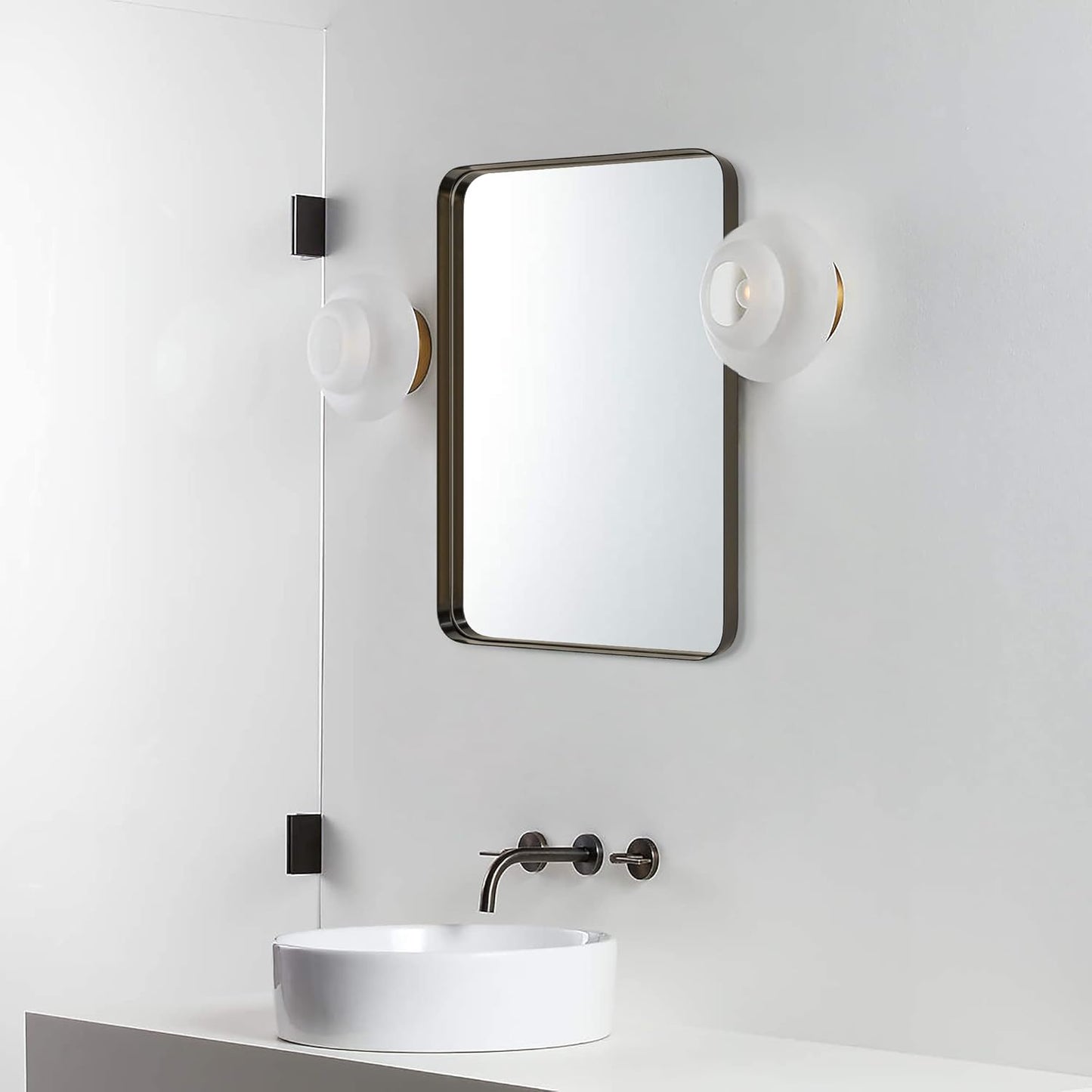 TEHOME 24x36 inch Oil Rubbed Bronze Metal Framed Bathroom Mirror for Wall in Stainless Steel Black Rounded Rectangular Bathroom Vanity Mirrors Wall Mounted