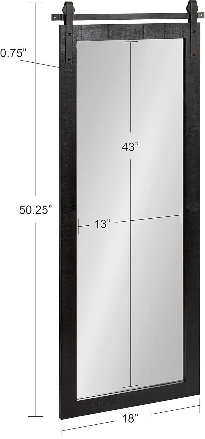 Kate and Laurel Cates Farmhouse Wood Framed Panel Wall Mirror; 18 x 50; Black; Decorative Rustic Barn Door Inspired Wall Mirror Decor With Full Length Size