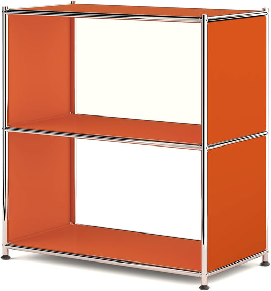 32-Inch 2-Tier Metal Bookcase, Open Shelf Storage Organizer for Living Room, Bedroom, Side Table or Nightstand Use, Modern DIY Assembly, Orange