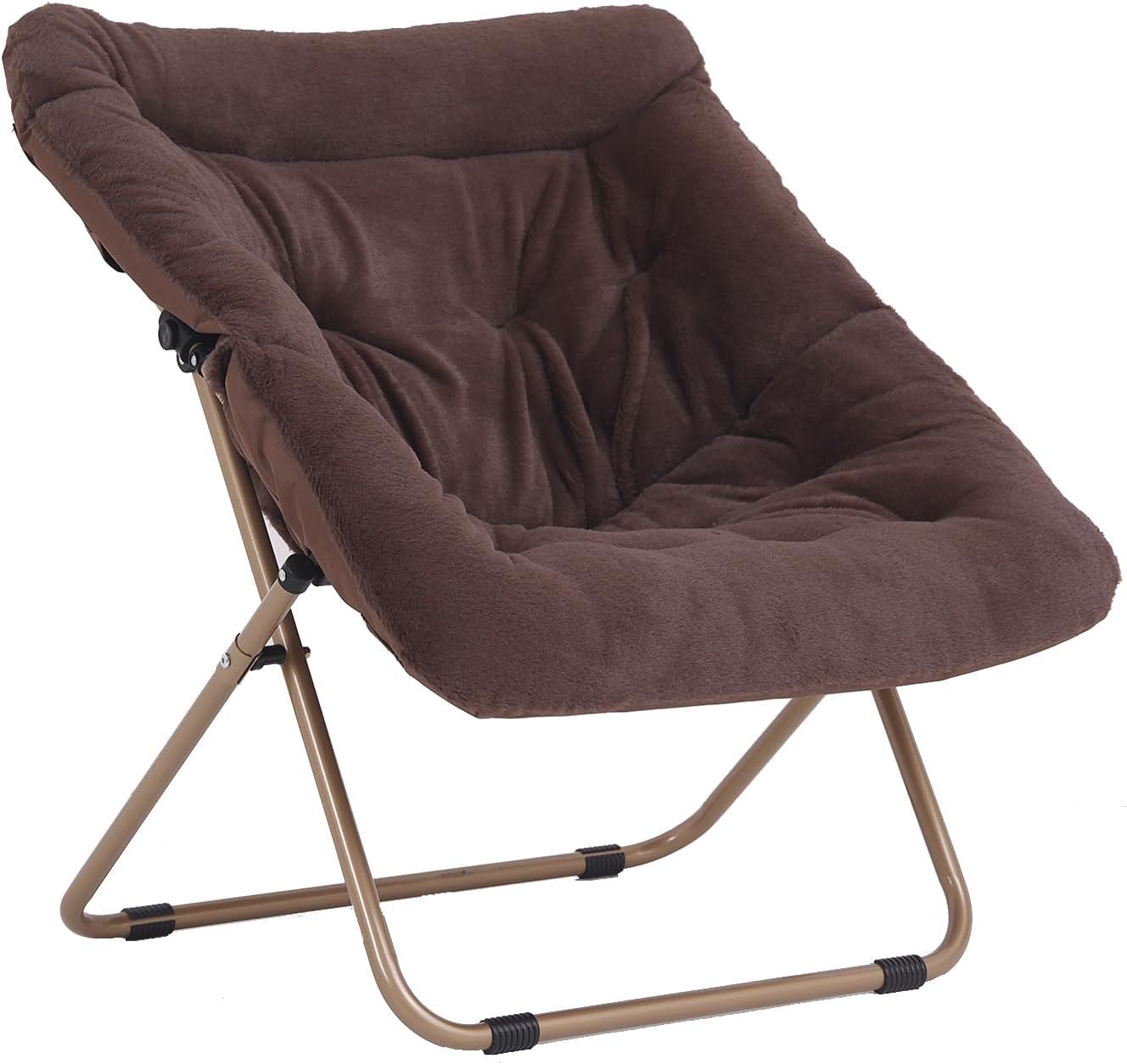 Saucer Chair, Comfy Bedroom Chairs, Oversized Folding Faux Fur Chair, Foldable Metal Frame Chair for Bedroom, Living Room, Balcony, Patio, Study, Playroom (Coffee)