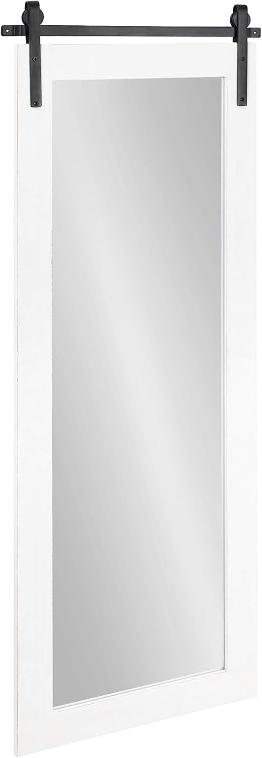 Kate and Laurel Cates Farmhouse Wood Framed Full Length Panel Mirror, 18 x 50, White, Barn Door-Inspired Rustic Mirrors for Wall