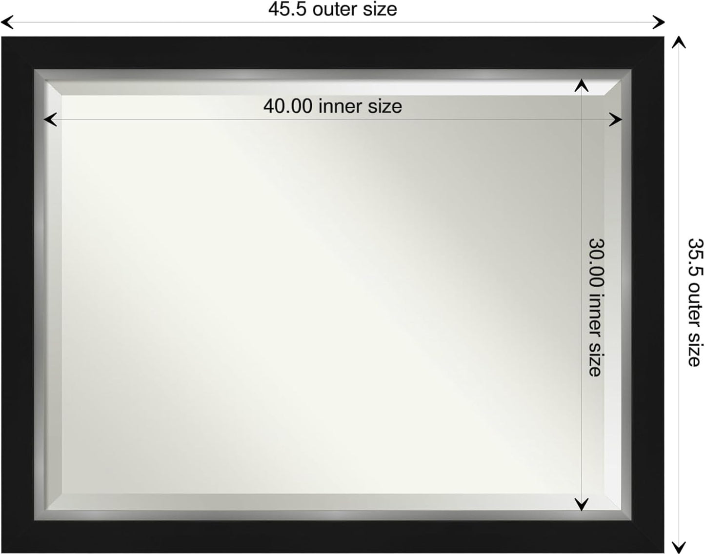 Amanti Art Black Bathroom Mirror for Over Sink, 36x46 Eva Black Silver Rectangle Vanity Mirror, X-Large Modern Contemporary Frame, Hangs Horizonally and Vertically, Bathroom Wall Decor, Beveled Edge