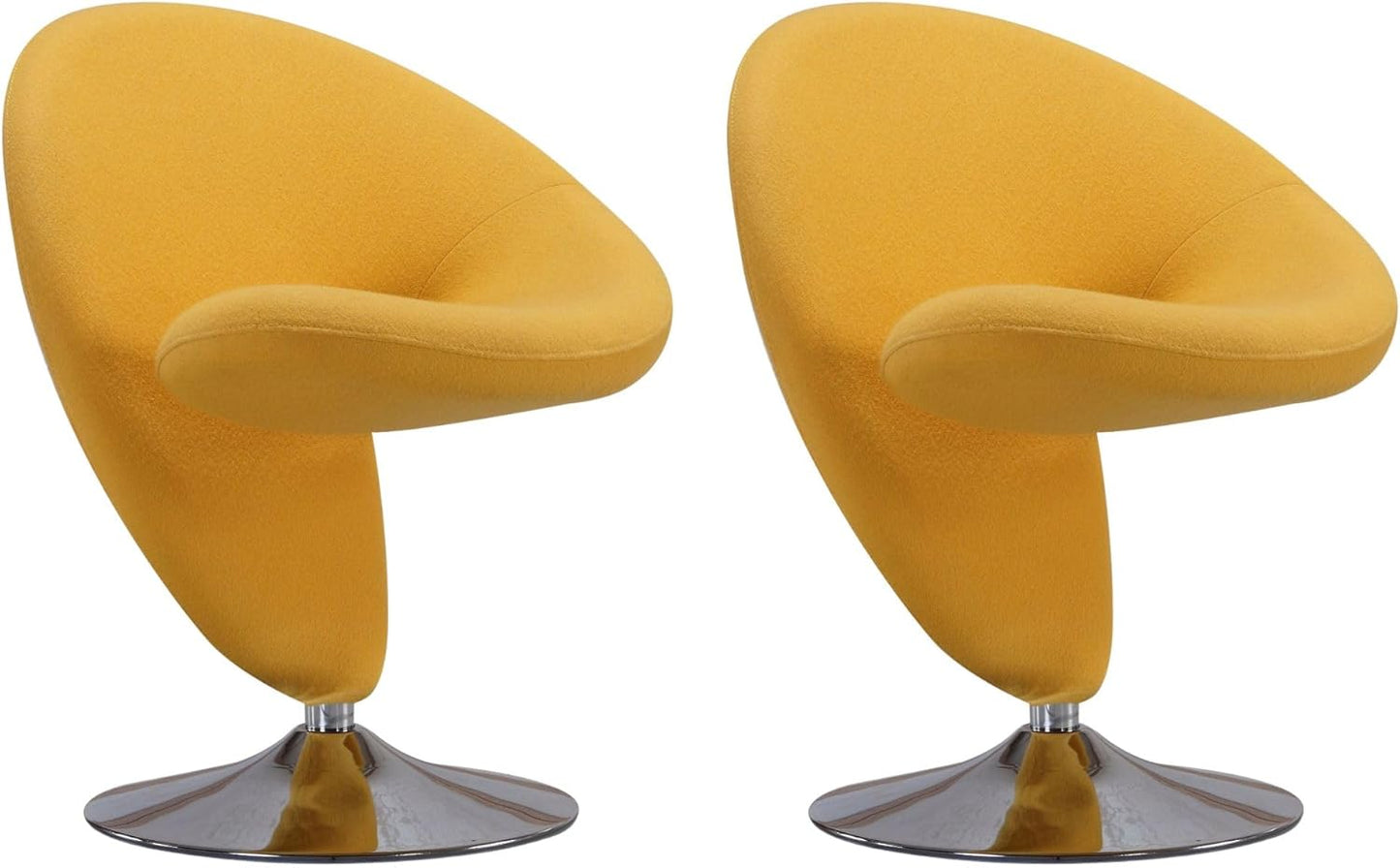 Manhattan Comfort Curl Swivel Accent Chair Set of 2 with 360° Turn, Fully Assembled, Upholstered in Wool Blend, Modern Ergonomic Design with Polished Chrome Base, Living Room & Office, Yellow