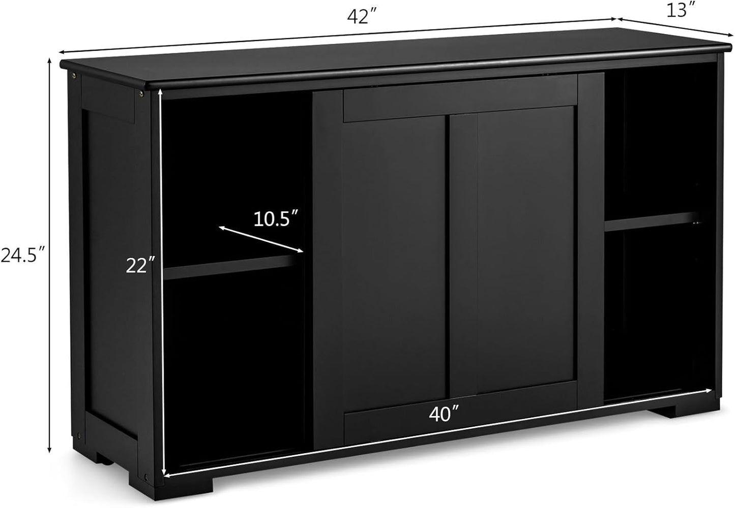 Costzon Sideboard Buffet Cabinet, Wooden Kitchen Storage Cabinet with Adjustable Shelf, Sliding Barn Door, Accent Coffee Bar Cabinet Console Table for Living Room, Dining Room, Hallway (Black)